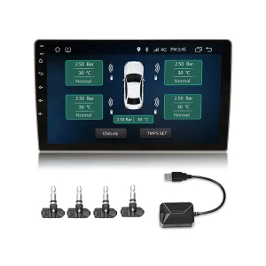 USB Android TPMS Tire Pressure Monitoring System Display Alarm with 5V Internal Sensors for Car Navigation and Car Radio, 4 Sensors