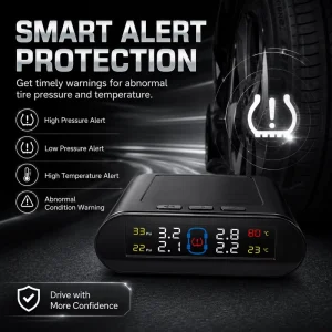 Universal Car Tire Pressure Monitoring System Solar Wireless Monitor with 4 Internal Sensors for Safer Long Distance Driving