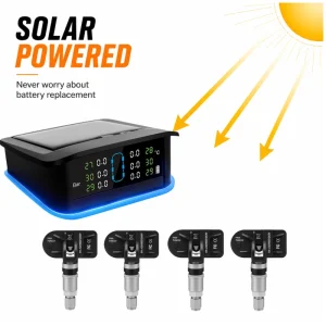 Universal Solar USB-Charging TPMS with Internal Sensor, Real-Time Alert and Ambient Light