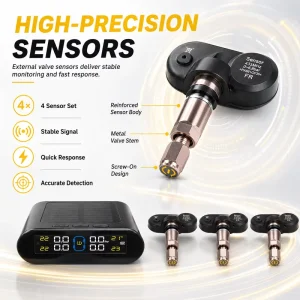 Universal Tire Pressure Monitoring System with Solar Display and 4 Internal Sensors