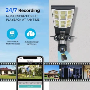 V380 Pro Street Light Solar Camera 4G Triple Screen Color Night Vision 2 in 1 Security Monitor Outdoor Waterproof PTZ CCTV