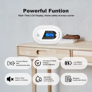 VOLCANO Long Life Carbon Monoxide Detector with 10 Year Battery Electrochemical Sensor EN50291 Certified Home Security Alarm