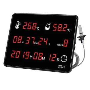 Wall-Mount Temperature Humidity Meter with Explosion-Proof Probe, Alarm Clock, and Calendar LX972-D