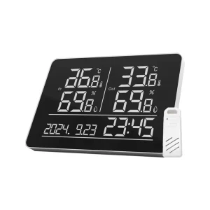 Wall-Mount and Desktop Temperature Humidity Monitor with 24-Hour Recording and Wireless Transmitter for Indoor/Outdoor Use