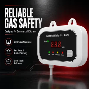 Wall-Mounted Natural Gas Leak Alarm with Digital LED Display and Audible and Visual Warning for Restaurant