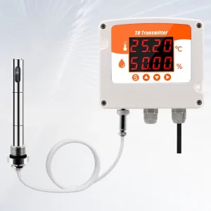 Wall Mounted Temperature and Humidity Transmitter with Probe for Stable Long Term Monitoring in Warehouses and Storage