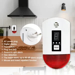 Wall Plug Home Kitchen Gas Alarm Detector for Natural Gas, LPG, LNG, and Methane