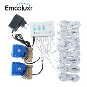 Water Leak Alarm System to Prevent Flooding in Bathrooms & Laundry Rooms with 2pcs DN25 Water Valve and 8pcs 6 meter Sensor