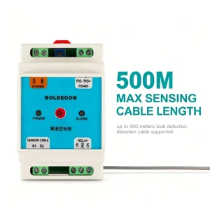 Water Leak Detection Controller with RS485 Modbus RTU, TCP Network, 500 m Sensing Cable, Relay, and Alarm System