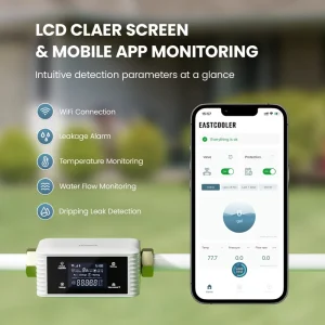 Water Monitor with Auto Shutoff, LCD Screen, WiFi Mobile App, and Drip Leak Detection