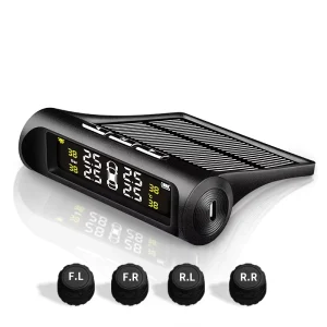 Waterproof Sensor USB-Rechargeable Wireless Tire Pressure Monitor System with Abnormal Alarm LCD Display for Car