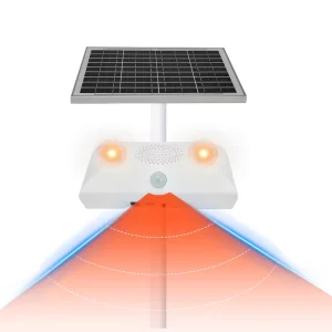 Waterproof Solar Powered Alarm with Microwave and Infrared Sensor Sound and Light Alarm with Siren and Strobe Light for Outdoor
