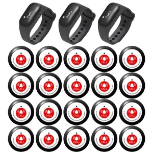 Waterproof Wireless Pager Button Waiter Call Watch Receiver Beeper Service Calling System for Restaurants, Hospitals and Clinics, 150m