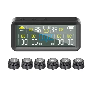 Wheel Tire Pressure Monitoring System for Light Trucks and RVs with Dual Display, 9.9 Bar/14.4 PSI