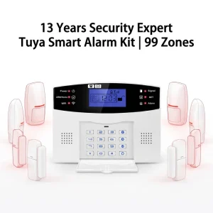 WiFi 2G GSM Home Burglar Alarm System with 99 Wireless Zones, 7 Wired Inputs, ABS Panel, PIR Detector and SOS Siren