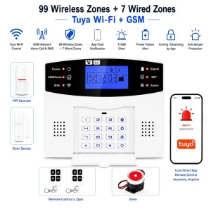 WiFi 2G Smart Home Alarm System with 99 Wireless and 7 Wired Zones, PIR Motion Sensor, SOS Siren and App Control