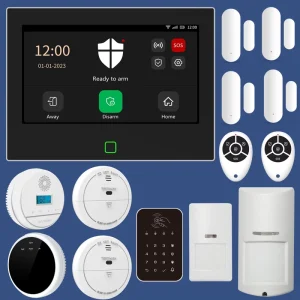 WiFi 4G Home Fire and Intrusion Alarm Panel with PIR Motion, Door, Smoke, and Gas Sensors