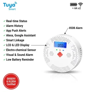 WiFi Carbon Monoxide Detector with Gas Sensor, Siren, Sound Notification and App Control