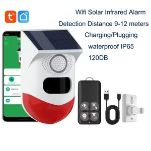 WiFi Outdoor Solar PIR Infrared Alarm with Wireless Siren, Waterproof Strobe, and App Remote Control