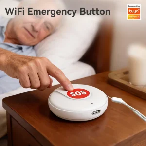 WiFi Smart Doorbell SOS Emergency Call One Touch Alert App Control Home Low Battery Reminder Plastic for Elderly