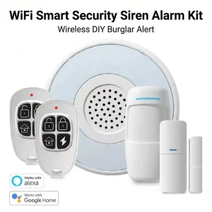 WiFi Smart Security Siren Alarm Kit Wireless DIY Burglar Alert with PIR Door Sensors
