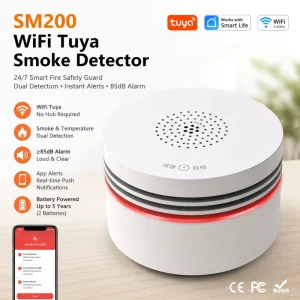 WiFi Smart Smoke And Heat Detector Sensor Fire Alarm With Tuya App Alerts Wireless Battery Powered For Home Security