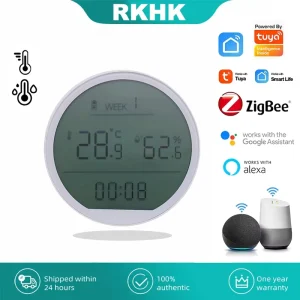 WiFi Temperature Humidity Sensor Real Time Monitor Alert LCD Works with Tuya Alexa Google for Room Greenhouse