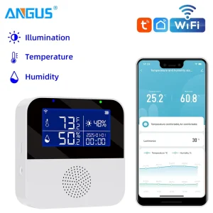 WiFi Temperature Humidity Sensor with APP Alarm, Indoor Hygrometer Monitoring Detector, USB Powered