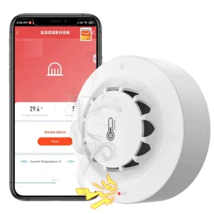 WiFi Temperature and Humidity Sensor with Thermometer, Hygrometer, Fire and Smoke Alarm for Smart Home