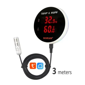 WiFi Thermometer and Hygrometer with 3m External Probe, Digital Display and Remote Alarm