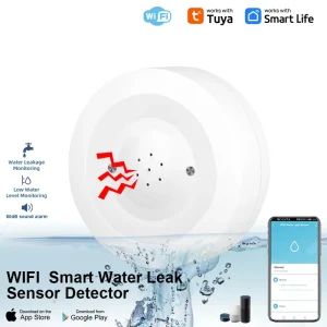 WiFi Water Leakage Sensor with Siren Mini Water Alarm Bathroom Leak Detection Sensor 80 dB Flood Sensor