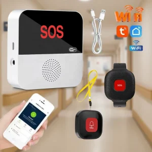 WiFi Wireless Plastic Caregiver Pager Emergency Call System with 1 SOS Button, 1 Wrist Button and App