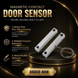 Wired Metal-Case Magnetic Door Sensor Alarm for Industrial, Commercial, and Home Security