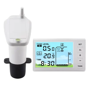 Wireless ABS Plastic Ultrasonic Water Level Meter High Low Alarm 1 5m Depth 4.3 Inch LCD Backlight IP65 Transmitter High
