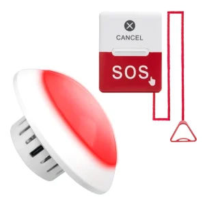 Wireless Emergency Call Button for Elderly with Bathroom Pull Cord Alarm and Strobe Light, 1 Home Care Receiver and 1 Help Button