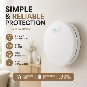 Wireless Fire Alarm Smoke Detector with Tamper Alarm, EN14604 Certified ABS, Standalone, 10-Year Battery