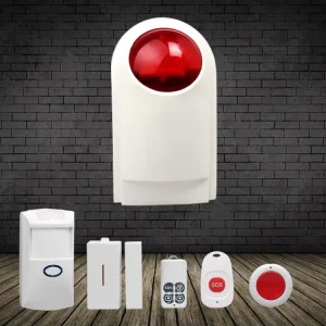 Wireless Home Sound and Strobe Light Alarm with PIR Motion Detector and Door Magnetic Sensor