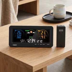 Wireless Indoor Weather Station With Temperature, Humidity, Atmospheric Pressure, Weather Sensor, and Alarm Clock