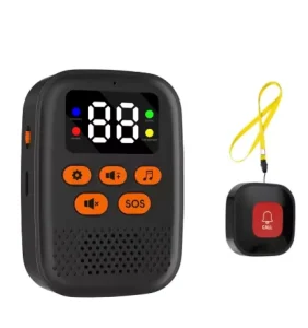 Wireless Medical Call Button and Caregiver Pager with Vibration, Digital Display and Call Bell for Elderly
