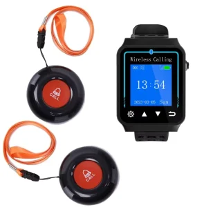 Wireless Multifunction Calling Wrist Pager with Long Wireless Range and Caregiver Call Buttons for Home