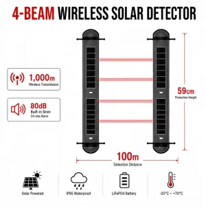 Wireless Outdoor 4 Beam Active Infrared Detector 1KM RF Transmission LiFePO4 Battery Perimeter Security Alarm System