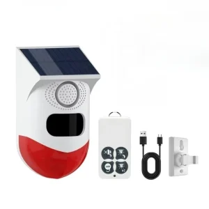 Wireless Outdoor Waterproof Anti-Intrusion Solar USB-Powered PIR Motion Detector Alarm with RF Remote