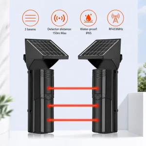 Wireless Solar Infrared 3 Beam Detector Strobe Alarm System Smart Security Burglar Alarm ABS 100-200m for Perimeter Security
