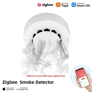 Zigbee Smart Fire Alarm Smoke Sensor Battery-Powered 90dB Alarm for Hotel and Home Use with Intelligent Door Linkage