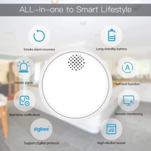 Zigbee Smart Smoke Detector with 85 dB Alert, Real-Time Monitoring, and Remote Control