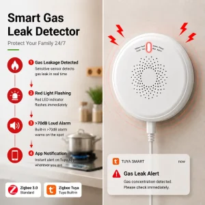 Zigbee Tuya Smart Rechargeable Gas Leak Detector For Home Standalone 70dB Gas Sensor Alarm System Support OEM ODM