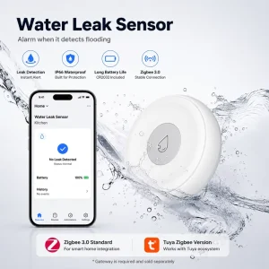Zigbee Water Leak Sensor IP66 Waterproof Tuya Smart Flood Alarm for Home Security with OEM Support